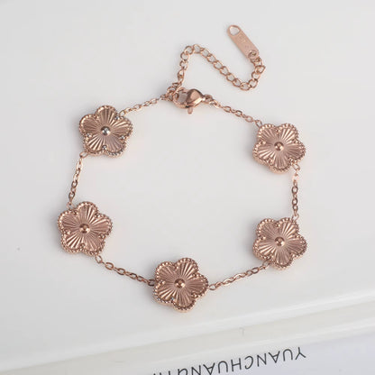 Classic Luxury Stainless Steel Bracelet Ladies Adjustable Five Flower Bracelets for Women New Fashion Jewelry Gifts Clover
