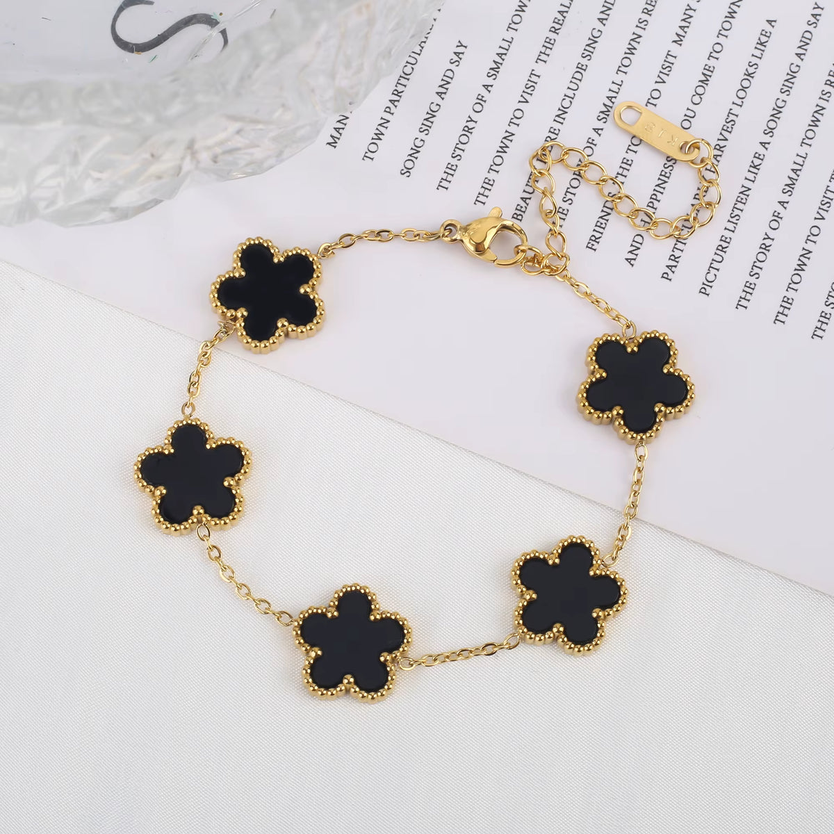 Classic Luxury Stainless Steel Bracelet Ladies Adjustable Five Flower Bracelets for Women New Fashion Jewelry Gifts Clover