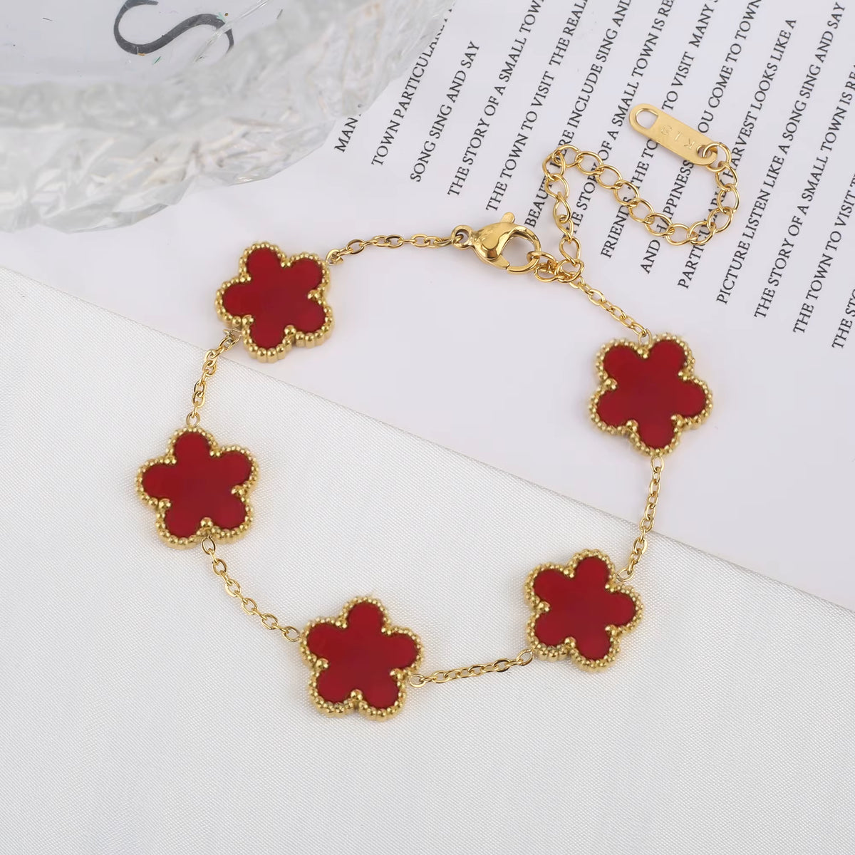 Classic Luxury Stainless Steel Bracelet Ladies Adjustable Five Flower Bracelets for Women New Fashion Jewelry Gifts Clover