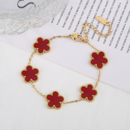 Classic Luxury Stainless Steel Bracelet Ladies Adjustable Five Flower Bracelets for Women New Fashion Jewelry Gifts Clover