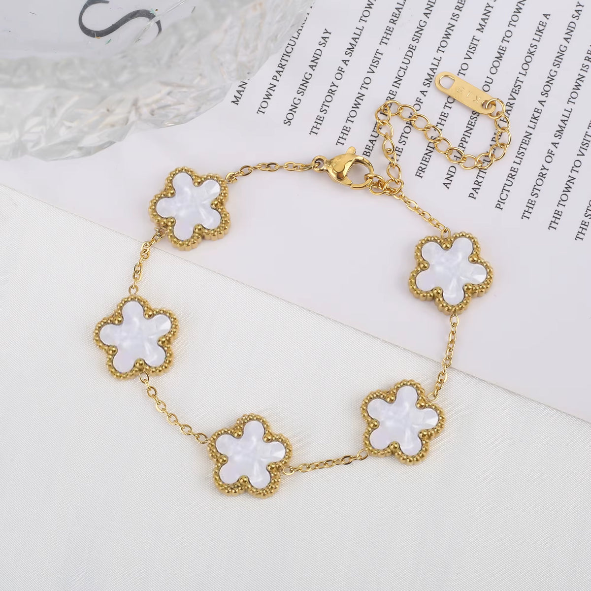 Classic Luxury Stainless Steel Bracelet Ladies Adjustable Five Flower Bracelets for Women New Fashion Jewelry Gifts Clover