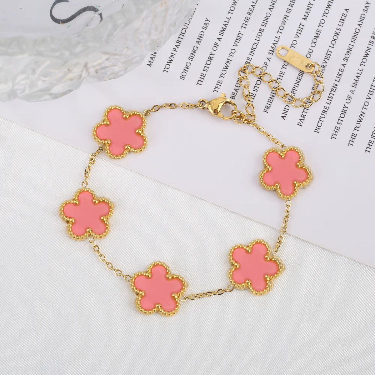 Classic Luxury Stainless Steel Bracelet Ladies Adjustable Five Flower Bracelets for Women New Fashion Jewelry Gifts Clover