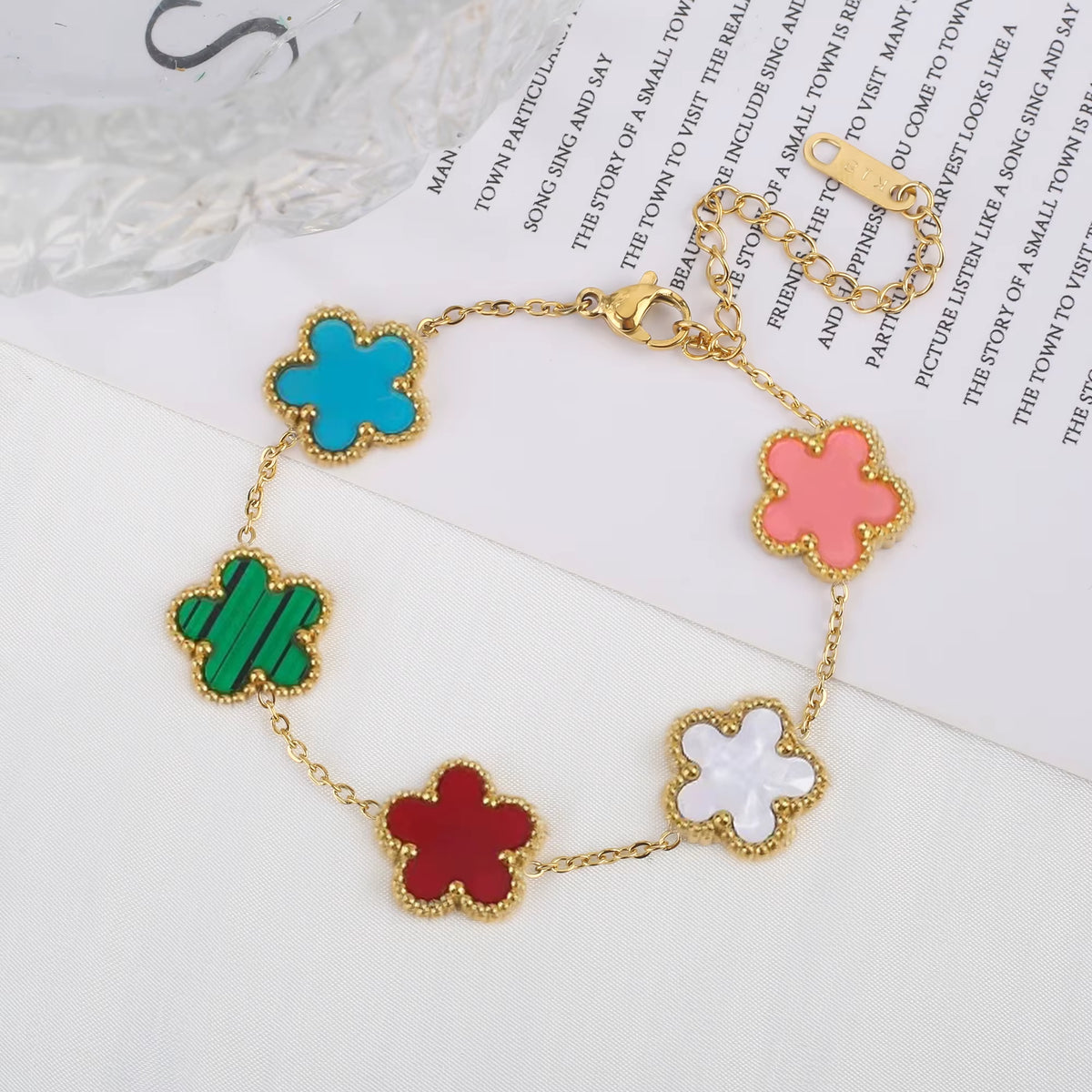 Classic Luxury Stainless Steel Bracelet Ladies Adjustable Five Flower Bracelets for Women New Fashion Jewelry Gifts Clover