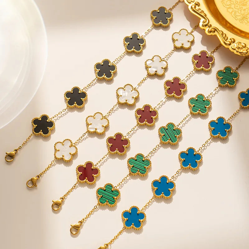 Classic Luxury Stainless Steel Bracelet Ladies Adjustable Five Flower Bracelets for Women New Fashion Jewelry Gifts Clover