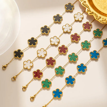 Classic Luxury Stainless Steel Bracelet Ladies Adjustable Five Flower Bracelets for Women New Fashion Jewelry Gifts Clover