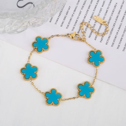 Classic Luxury Stainless Steel Bracelet Ladies Adjustable Five Flower Bracelets for Women New Fashion Jewelry Gifts Clover