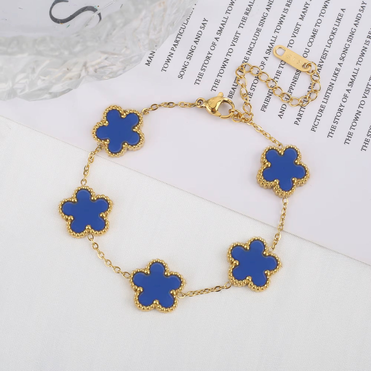 Classic Luxury Stainless Steel Bracelet Ladies Adjustable Five Flower Bracelets for Women New Fashion Jewelry Gifts Clover